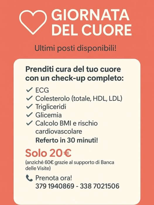 Giornata del cuore: ultimi posti disponibili. Manifesto contenente le informazioni riguardo il check-up del cuore.