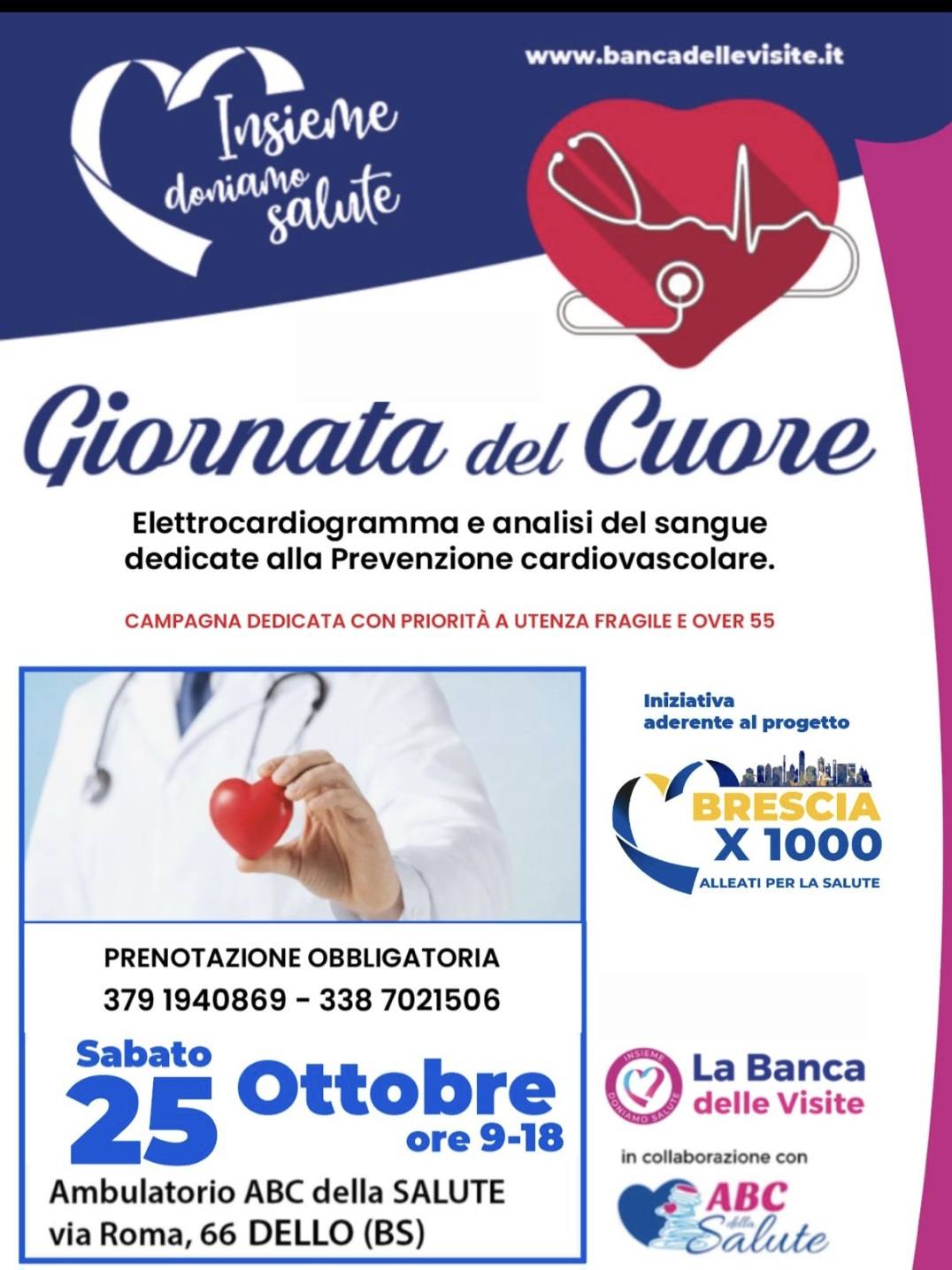 Locandina con le informazioni riguardanti la Giornata del Cuore di Sabato 25 Ottobre.